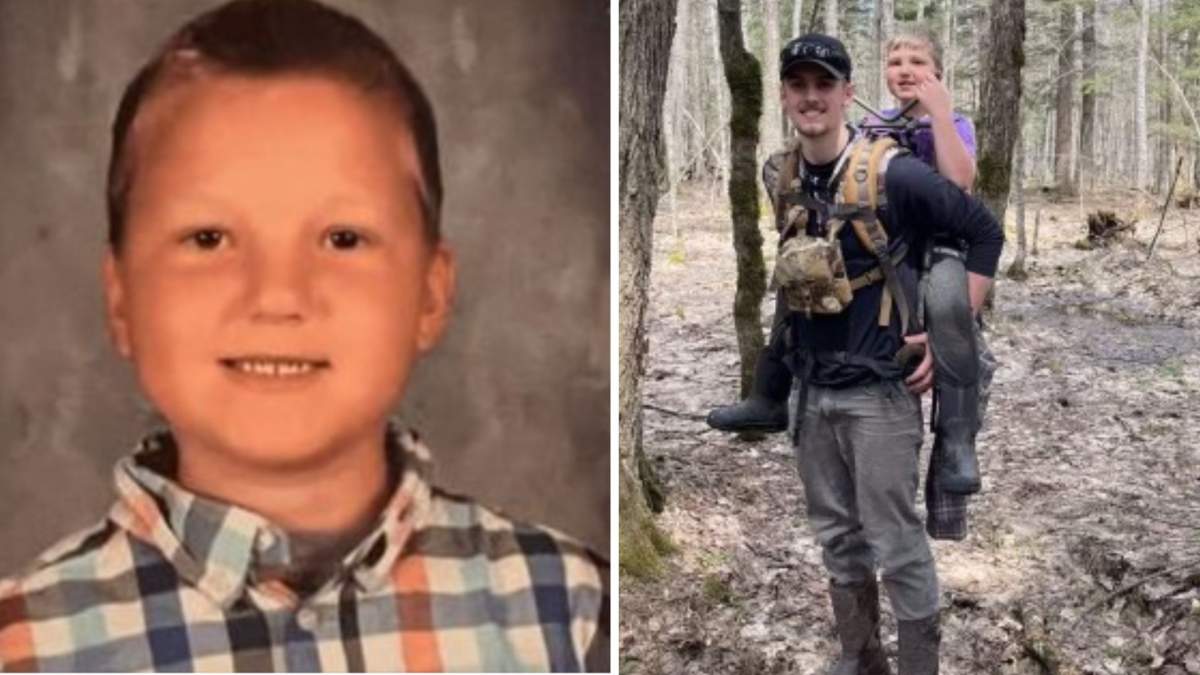 A split photo. On the left is a photo of Nante Niemi. On the right, Nante Niemi is being carried on a man's back.