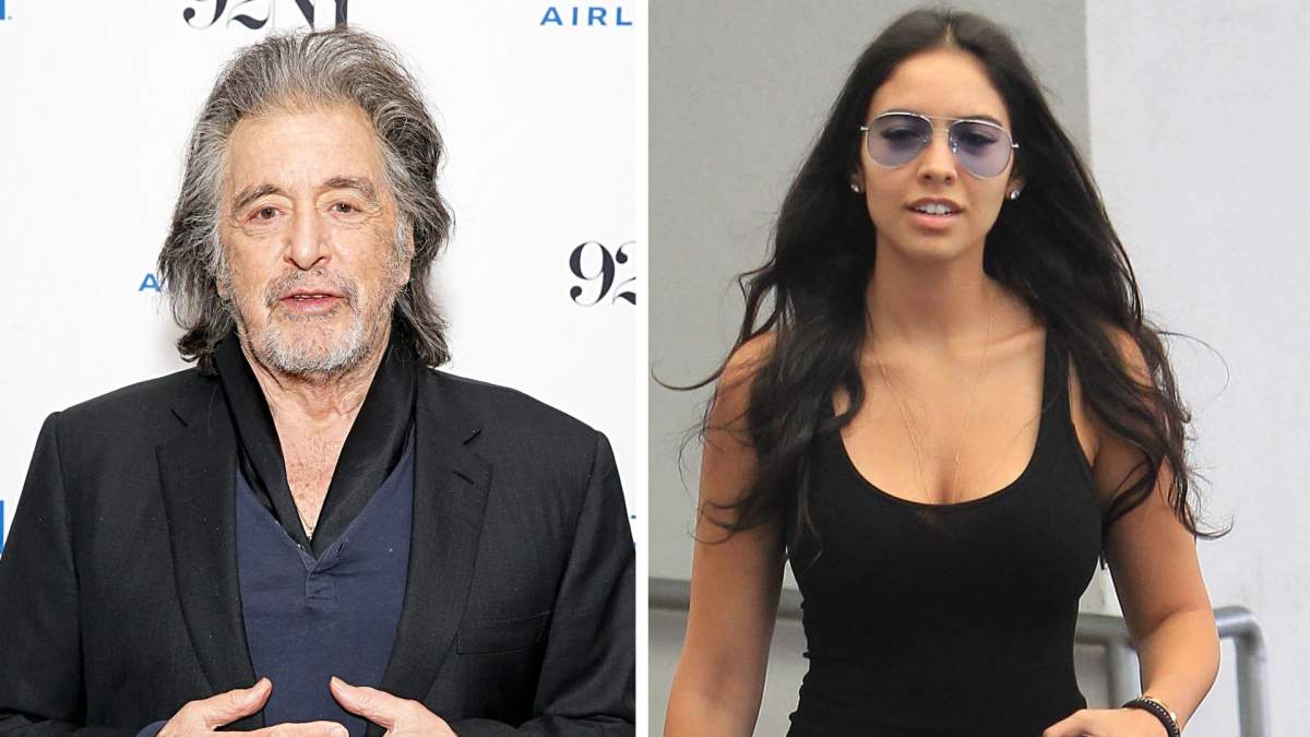 A split photo. On the left is Al Pacino. On the right is Noor Alfallah.