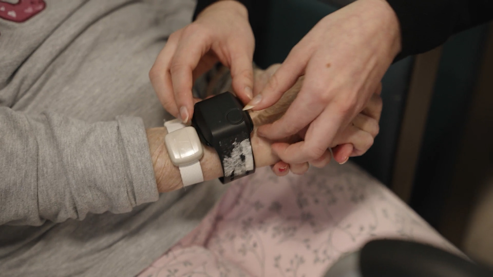 Wearable device that researchers are hoping will be able to predict when someone with dementia will become agitated or aggressive