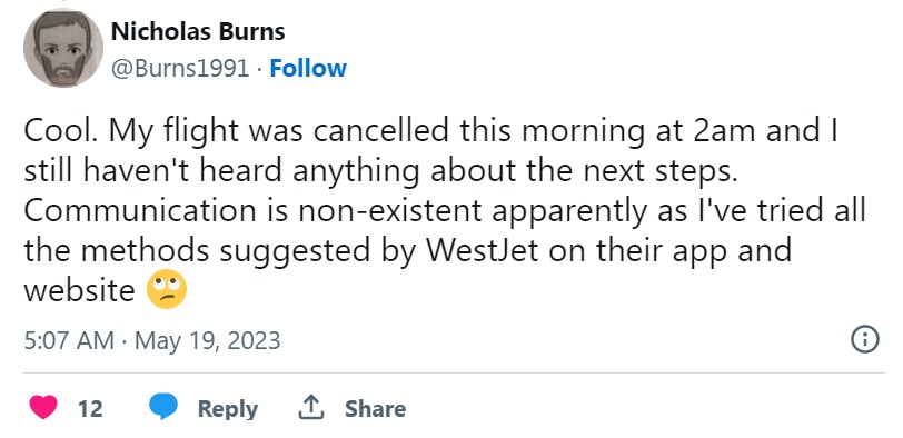 Disgruntled West Jet passengers bombard the airline's Twitter post regarding cancelled flights due to a potential Pilot strike.