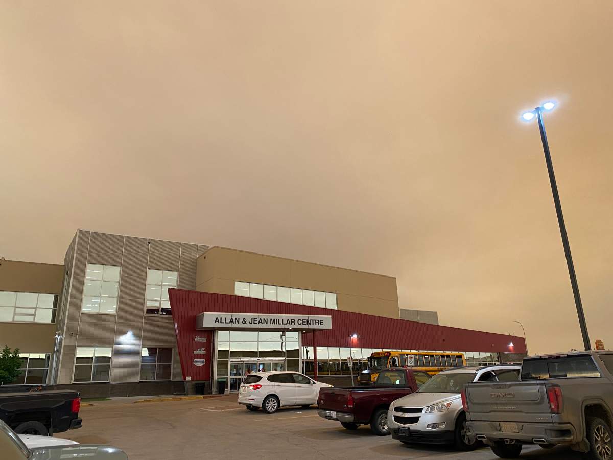 Wildfire smoke from northwest Alberta rolling into Whitecourt the evening of Monday, May 15, 2023.