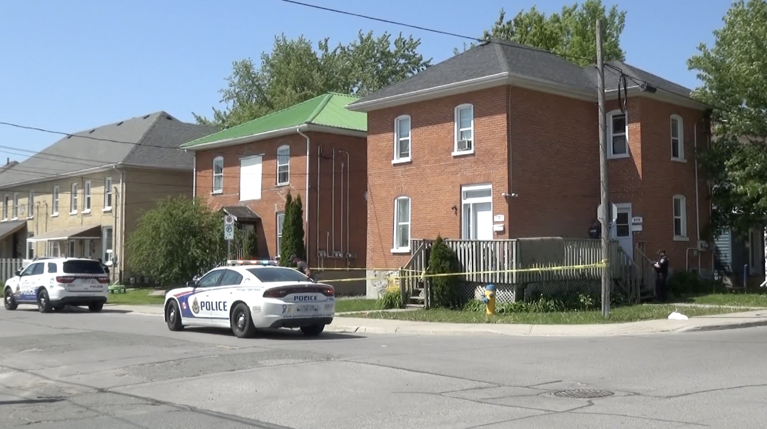 Police investigate a stabbing at a residence in Peterborough on May 30, 2023.