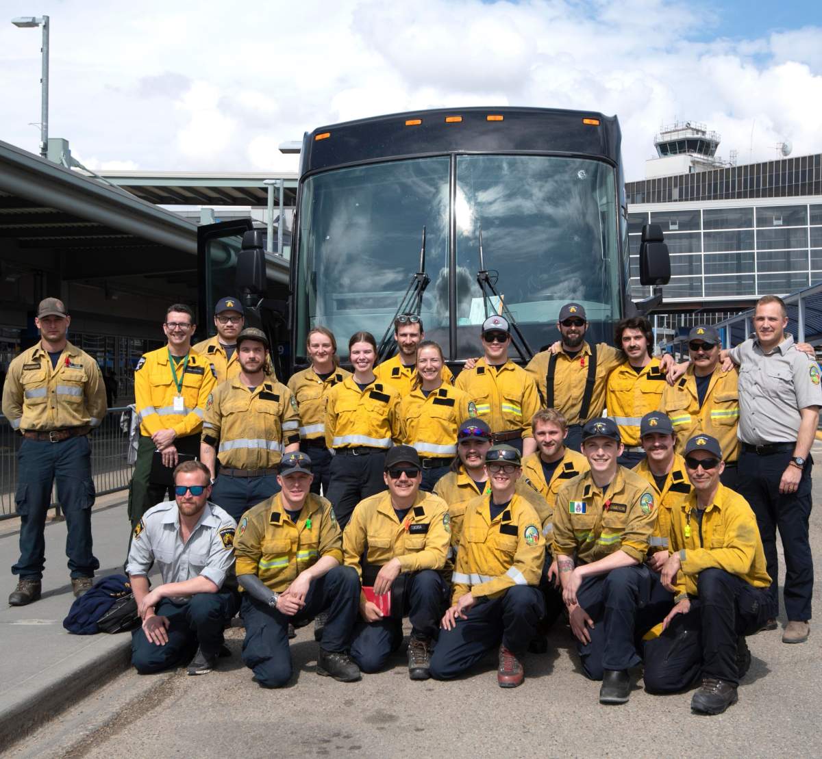 Firefighters from the Yukon arrive to help battle Alberta wildfires on May 10, 2023.