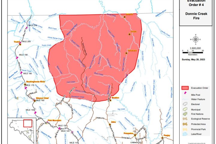 Evacuation order, alert issued for Donnie Creek wildfire burning north of Fort St. John