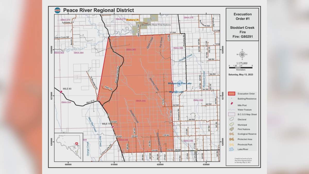 The Peace River Regional District has issued an evacuation order for the Stoddart Creek wildfire due to immediate danger to life safety.