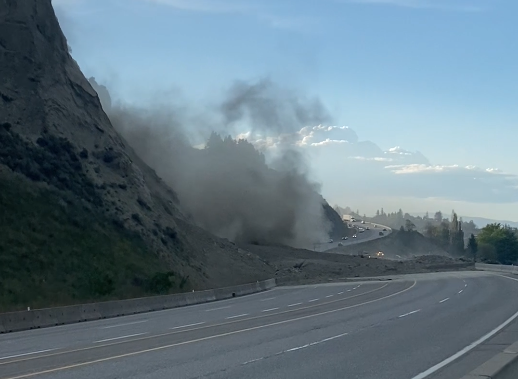 A landslide closed Highway 97 near Summerland in both directions on Monday, May 15, 2023.