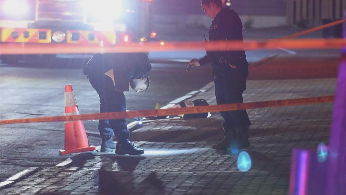 Montreal police investigate after gunshots were fired early Friday morning outside a bar on Donegani Avenue in Pointe-Claire.