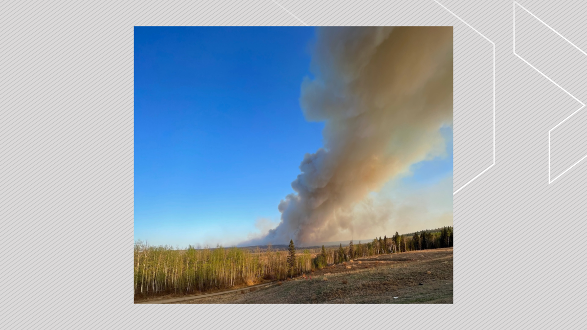 Smoke rises from a wildfire in Yellowhead County.