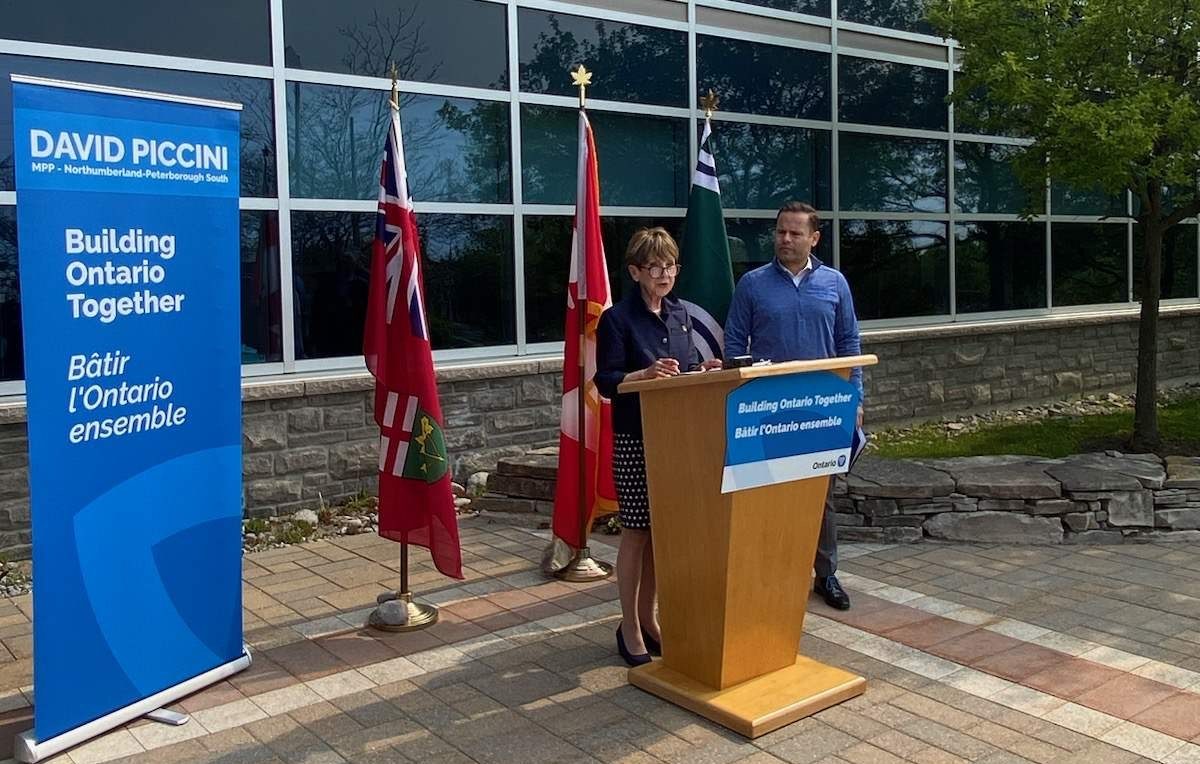 Northumberland County Warden Mandy Martin and Peterborough-Northumberland MPP David Piccini discuss the more than $2M from the province announced May 19 to help address homelessness in the region.