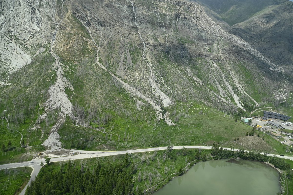 Crandell Mountain rockslide at Waterton Lakes National Park on June 12, 2023.