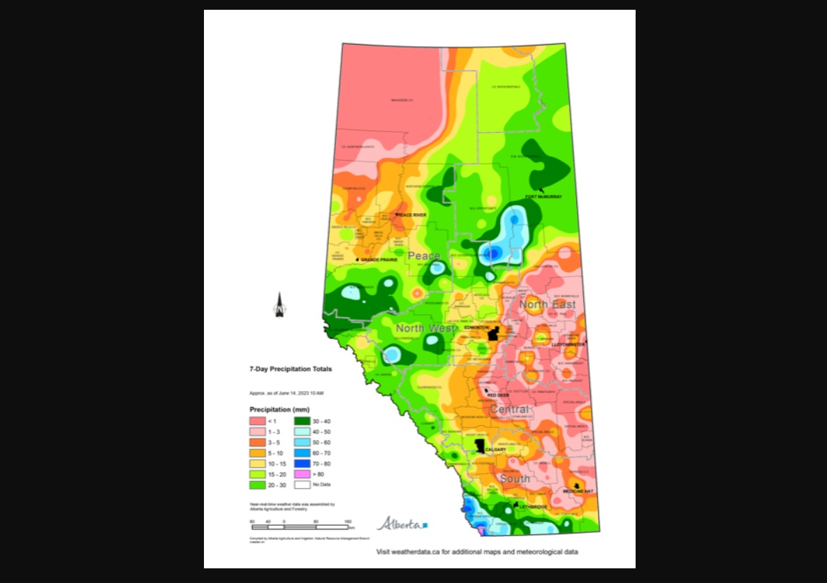 Moisture maps for Stettler, June 2023