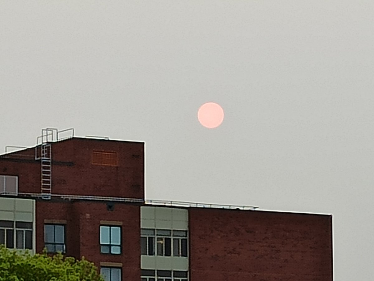 A photo of an Ontario skyline early evening May 9, 2023.   Environment Canada says air quality in some of areas near the Greater Toronto and Hamilton Area may be a moderate risk to residents due to nearby wildfires on June 5, 2023.