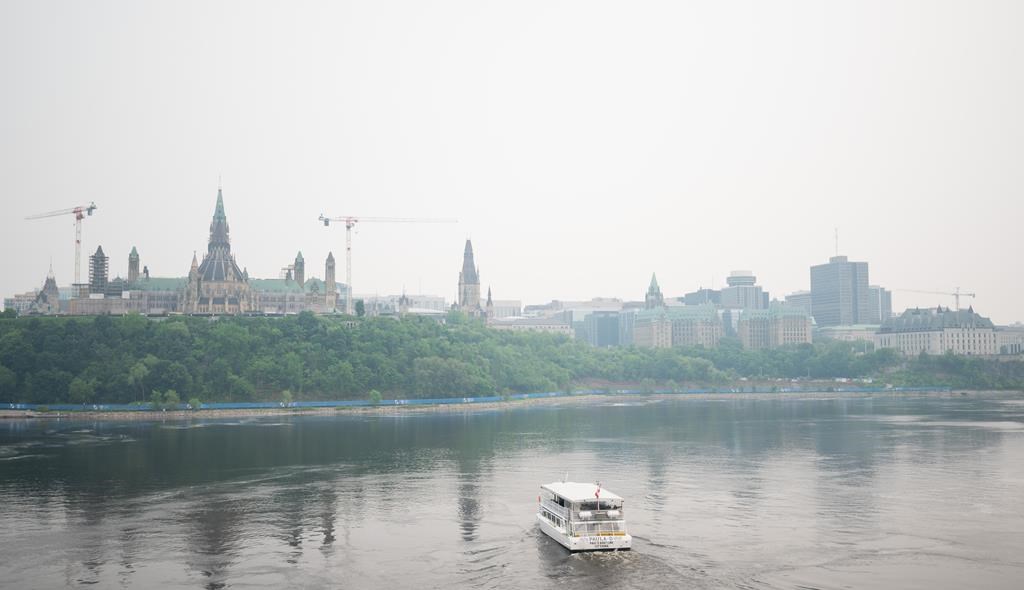 Downtown Ottawa is seen blanketed in smoke from wildfires on Monday, June 5, 2023.