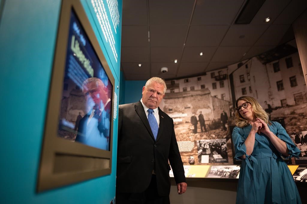 Ontario Premier Doug Ford is guided through a tour at the Toronto Holocaust Museum on Friday, June 9, 2023. 