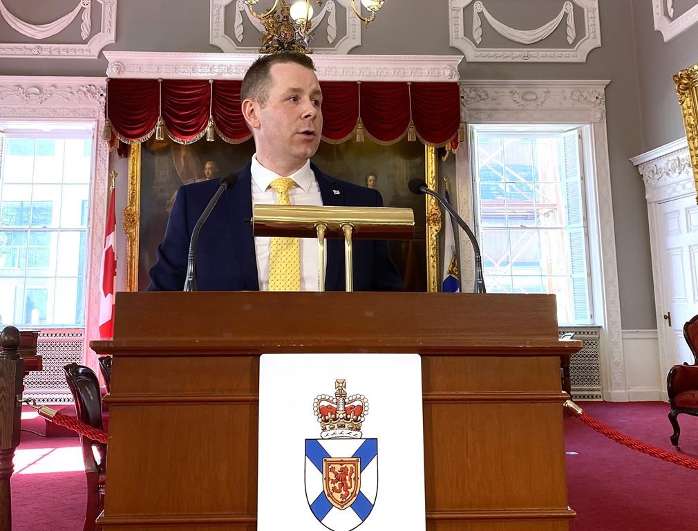 Nova Scotia Cybersecurity Minister Colton LeBlanc speaks during a news conference at Province House, in Halifax, on Wednesday, March 22, 2023. LeBlanc says his department has identified thousands more people affected by a recent global data breach affecting personal information. THE CANADIAN PRESS/Lyndsay Armstrong.