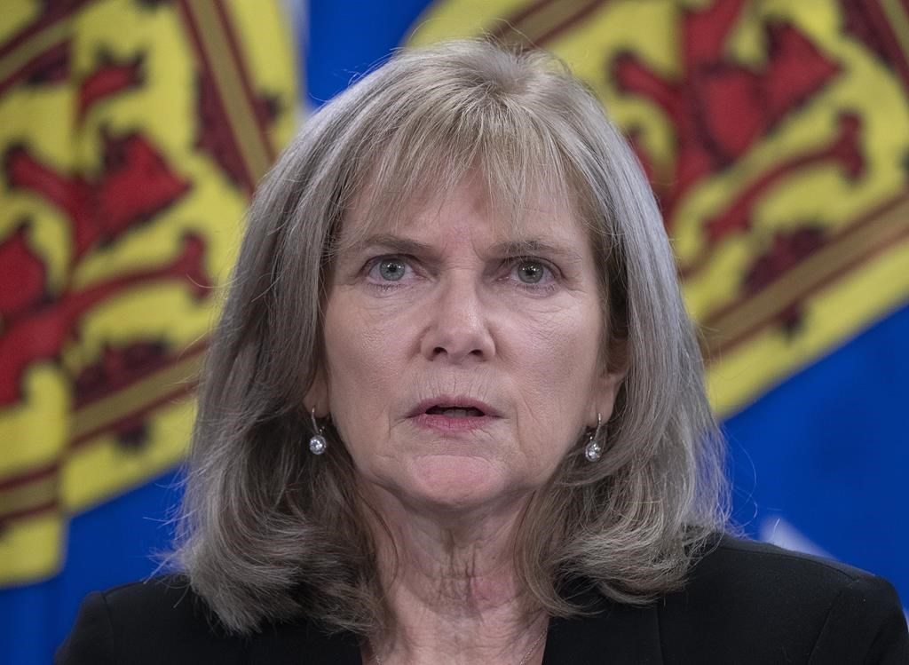 Nova Scotia auditor general Kim Adair fields questions at a news conference in Halifax on Tuesday, Nov. 23, 2021. 