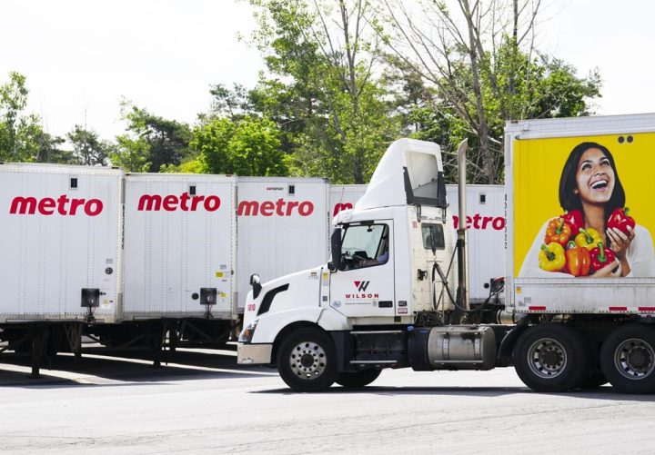 A Metro truck pulls out of the food distribution centre in Ottawa on Friday, June 24, 2022. 