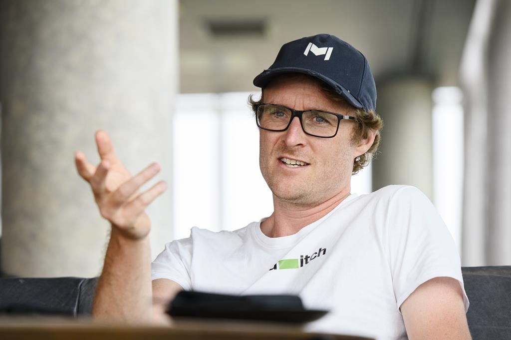 Collision CEO Paddy Cosgrave gestures during an interview in Toronto, Wednesday, June 21, 2023. As the Collision tech conference gets underway in Toronto, its chief executive expects much of the chatter at the event to focus on artificial intelligence.THE CANADIAN PRESS/Christopher Katsarov.