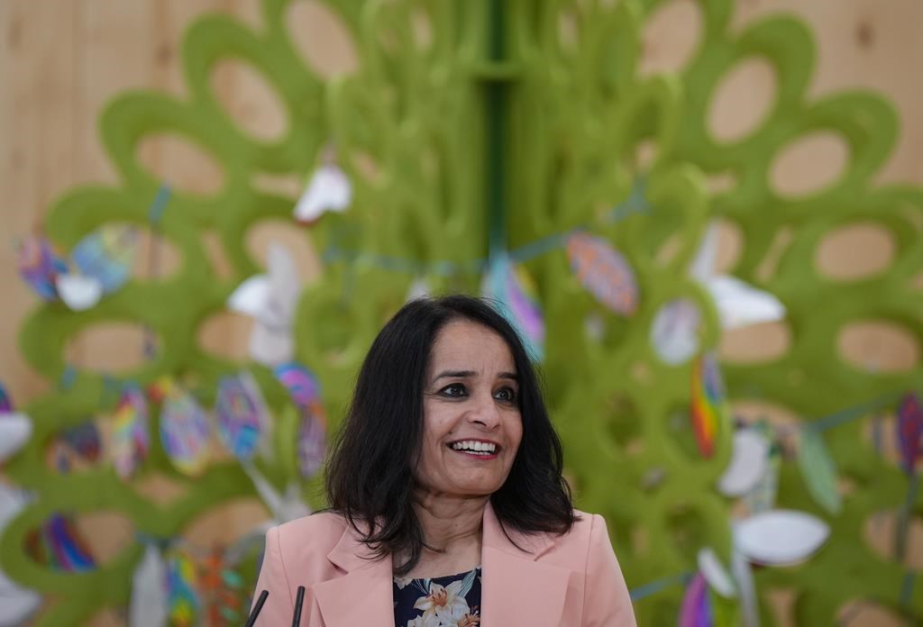 Minister of Education and Child Care Rachna Singh speaks during an event in Vancouver, on Thursday, April 13, 2023. 