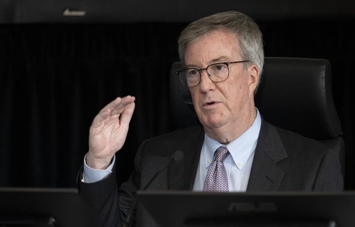 Ottawa Mayor Jim Watson gestures as he responds to a question at the Public Order Emergency Commission, Tuesday, Oct.18, 2022 in Ottawa. Watson has joined the Ottawa Community Housing foundation’s board of directors, the non-profit organization announced Tuesday. 