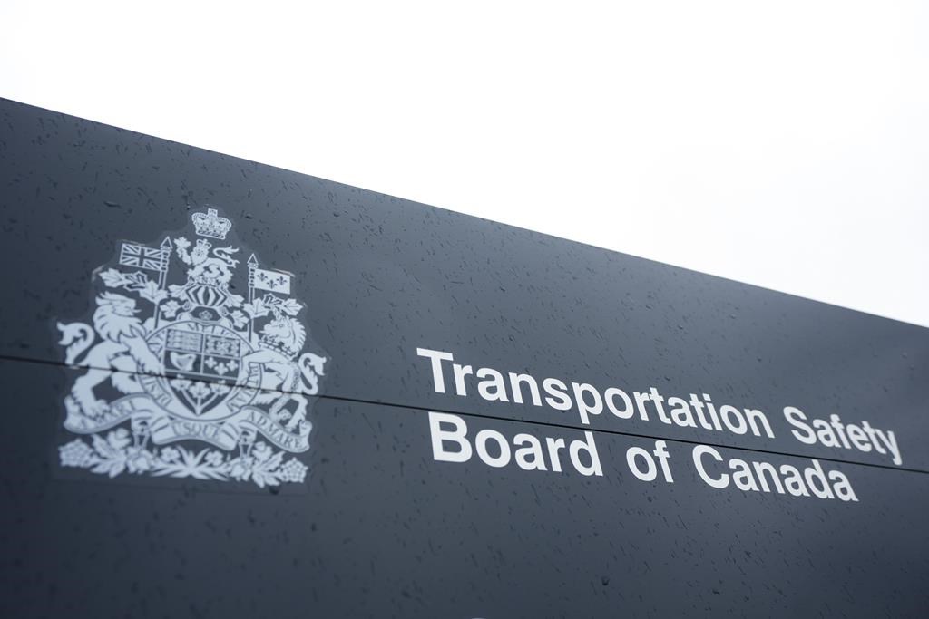 Transportation Safety Board of Canada (TSB) signage is pictured outside TSB offices in Ottawa, Monday, May 1, 2023.