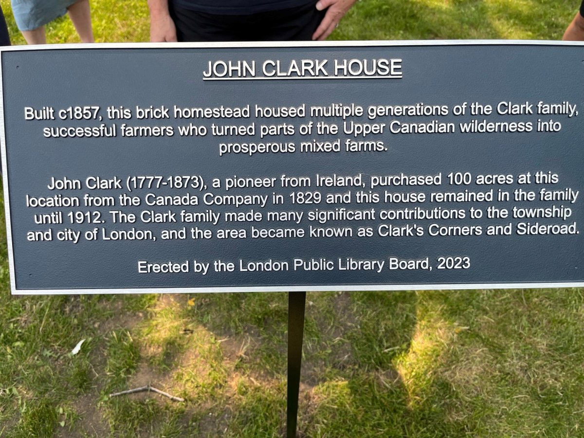 The Historic Sites Committee of the London Public Library Board's plaque to commemorate the John Clark House's history.