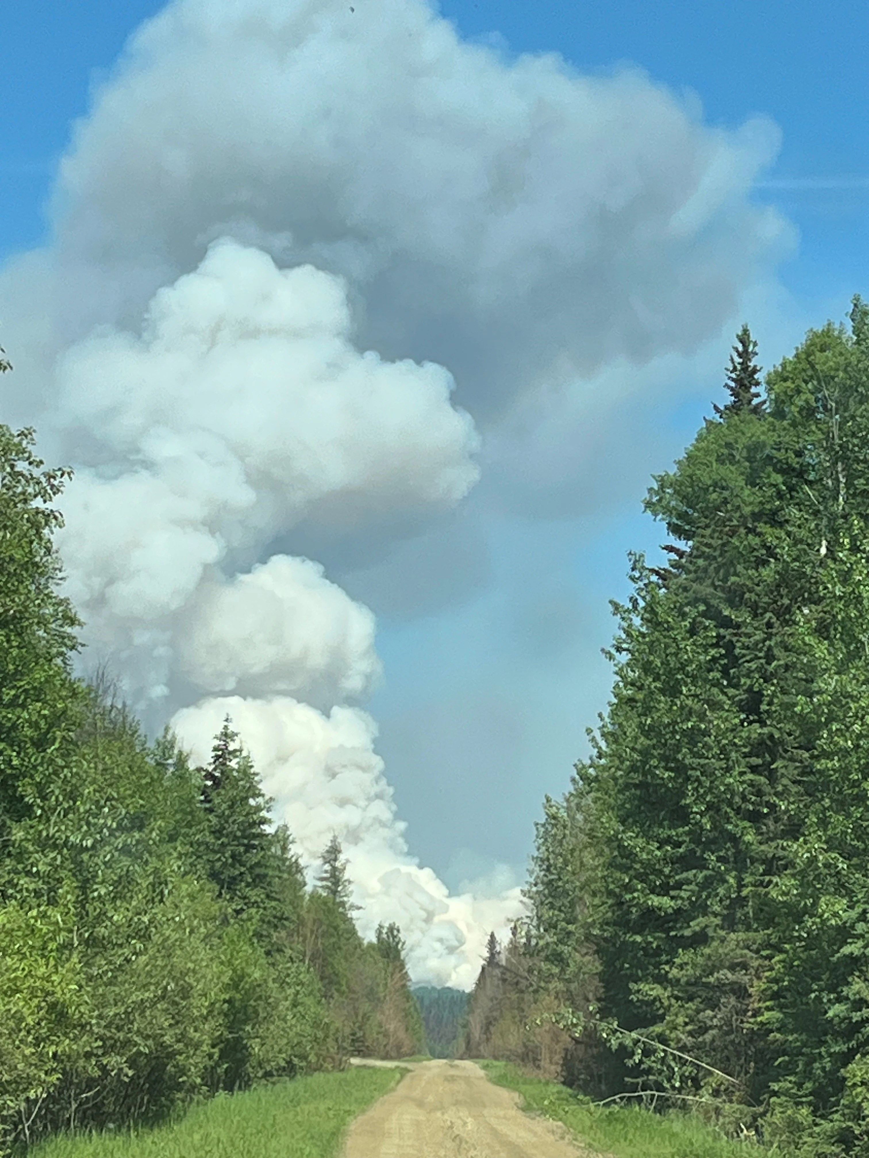 A large column of smoke being produced by EWF035, the wildfire near Shiningbank Lake in Yellowhead County, Alta. on Friday, June 9, 2023.