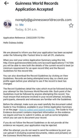 CFL fan Bobby Dubeau begins quest for Guinness World Record in Winnipeg - image