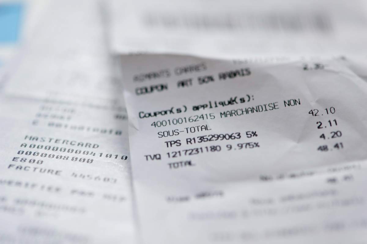 A close-up view of consumption taxes are seen on an invoice May 17, 2018.