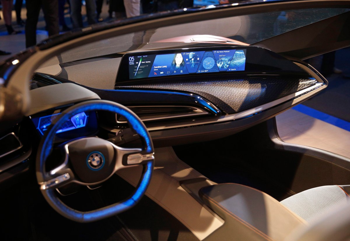 The dashboard of the BMW i Vision Future Interaction concept car is on display during a news conference at CES Press Day at 2016 CES International in Las Vegas.