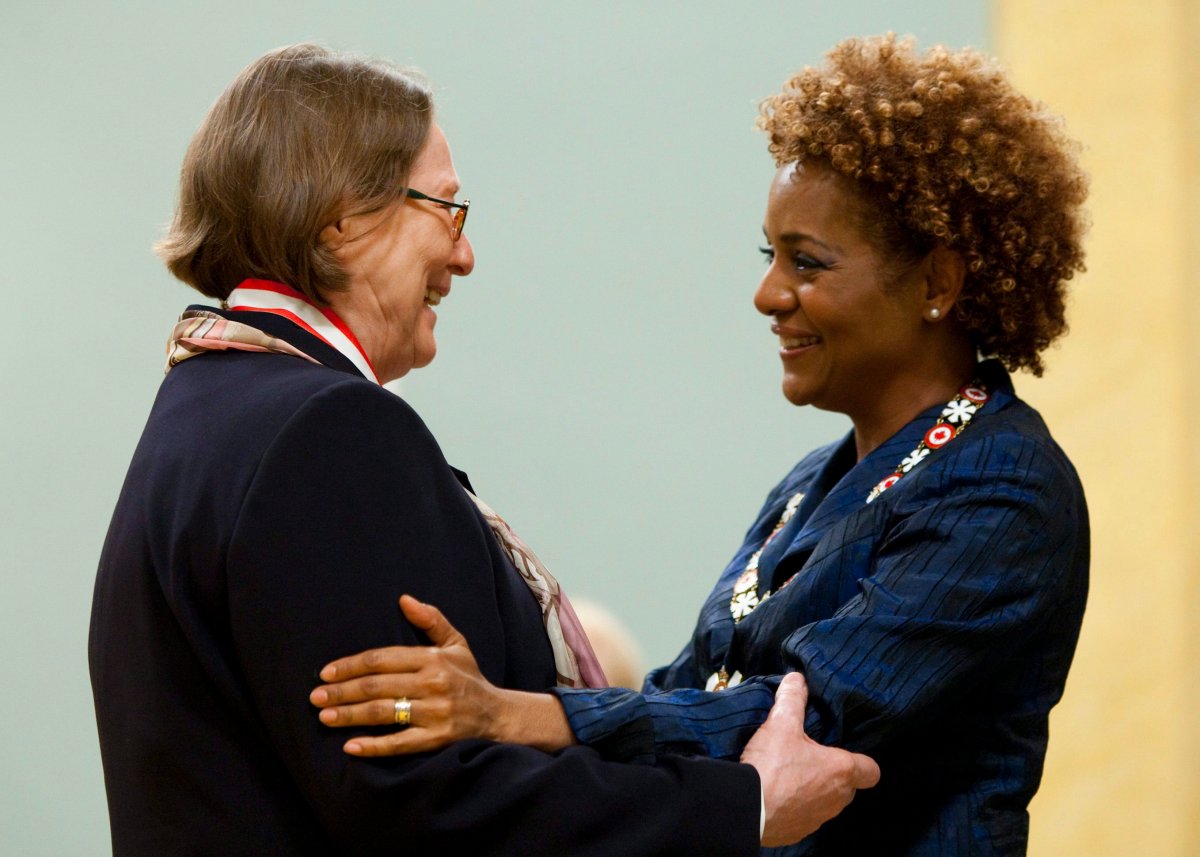 Former Premier of the Northwest Territories Nellie Cournoyea, of Inuvik, is presented with the rank of Officer of the Order of Canada by Governor General Michaelle Jean during a ceremony at Rideau Hall in Ottawa on Friday June 18, 2010.