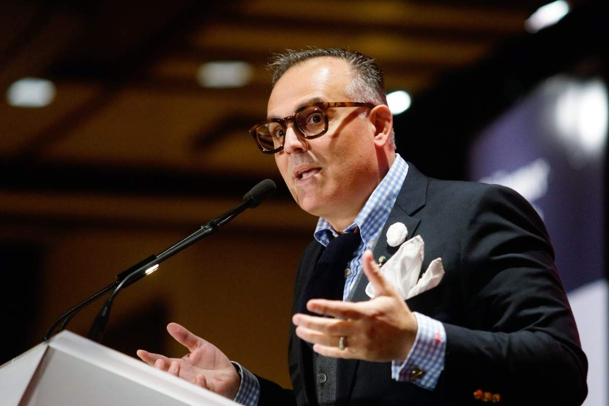 COO of Cinemas Guzzo Vincenzo Guzzo speaking to members of the Montreal Chamber of Commerce in Montreal on Thursday, Nov. 30, 2017.