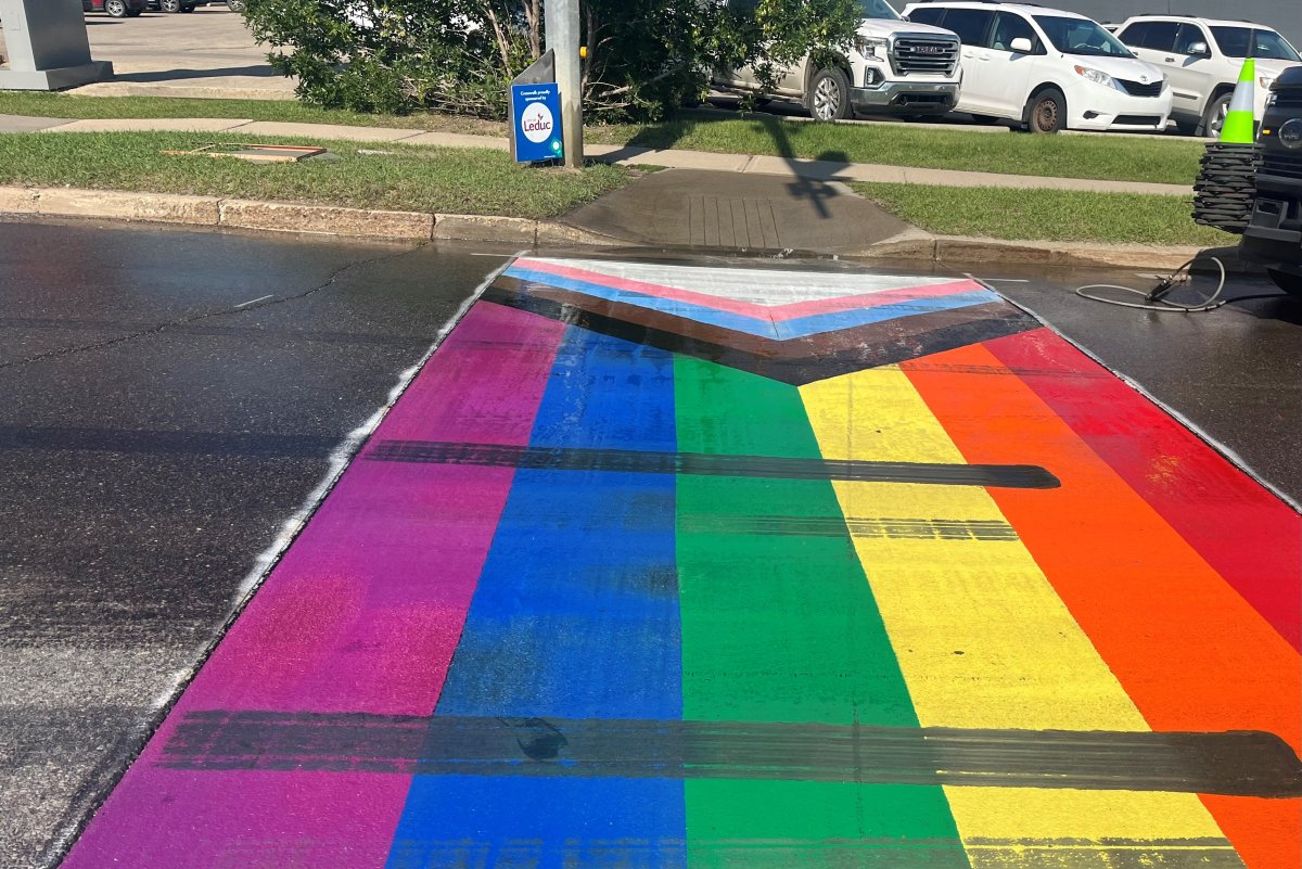 Leduc RCMP are asking for the public’s assistance to identify those involved in the vandalism to the Pride crosswalk installed by the City of Leduc at 50 Street and 47 Avenue