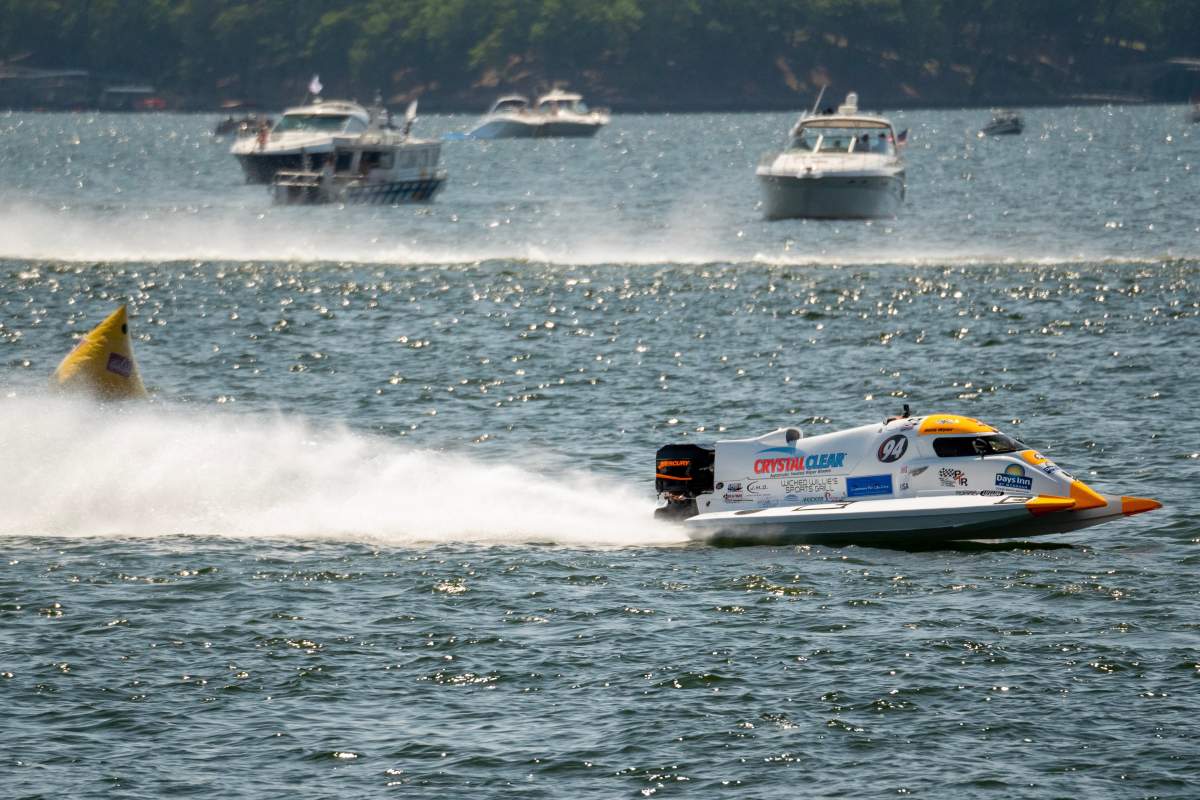 Rusty Wyatt, 28, in a Formula One powerboat race.