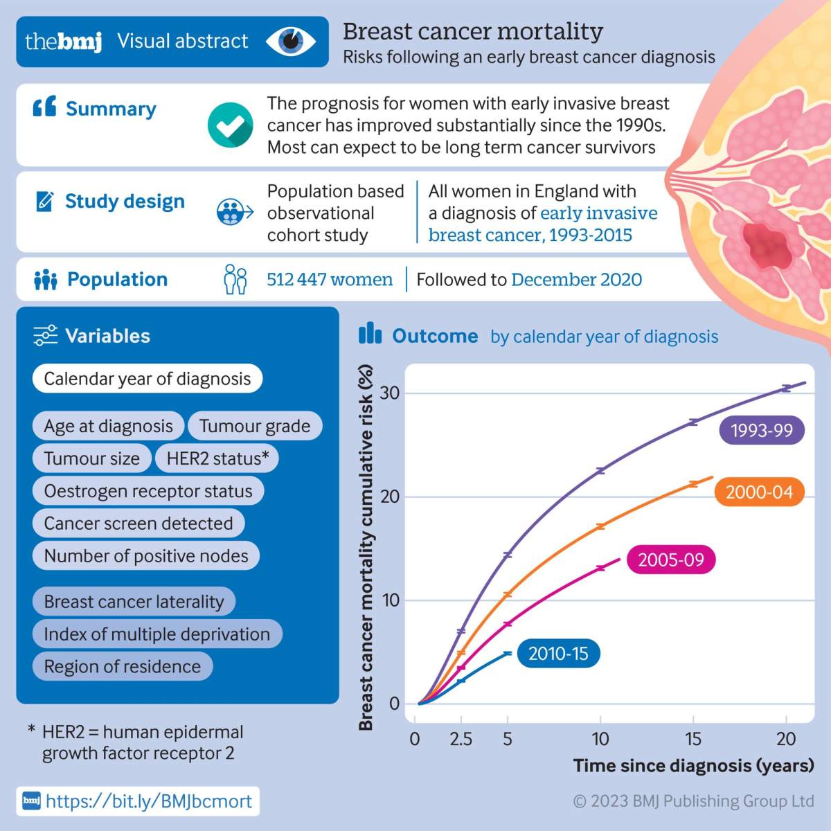 Risk of dying from breast cancer has dropped sharply since the 90s, research shows - image