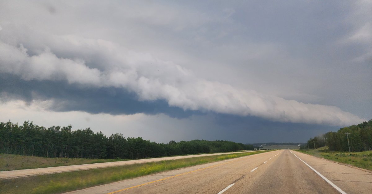 Thunderstorm clouds spotted near Gainford along Highway 16 in Alberta the evening of Tuesday, June 13, 2023.