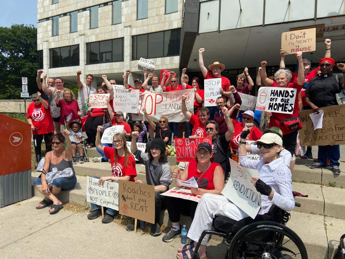 ACORN London held a rally Tuesday, beginning at Victoria Park and making its way to city hall ahead of a council meeting, to raise more awareness about "reno-victions.".