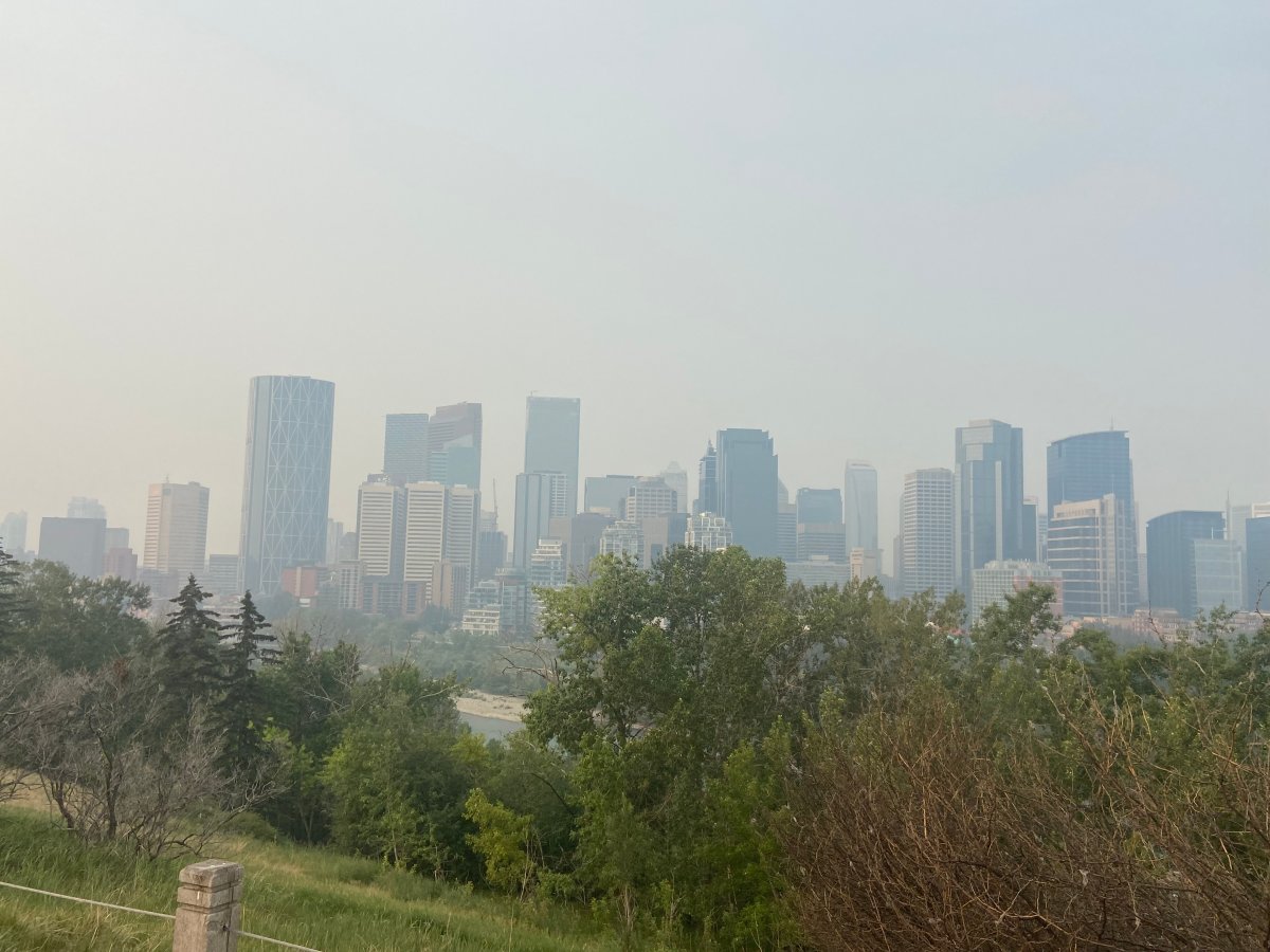 Smoke hangs over Calgary's city skyline, Sunday, June 11, 2023.