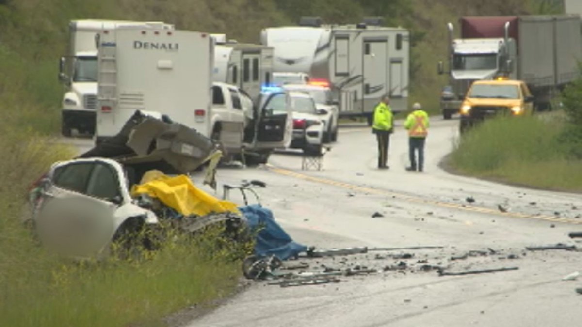 A crash closed Highway 97 at Monte Lake.