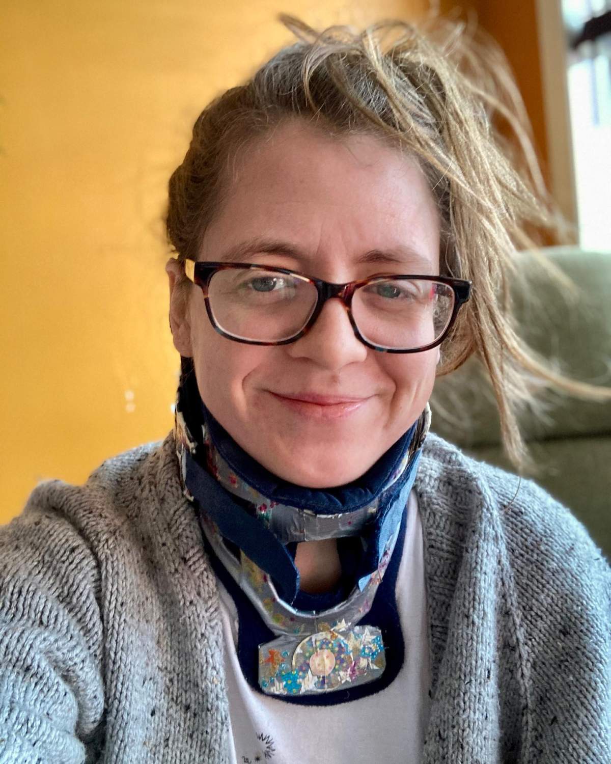 Kristin Bell-Murray in their neck brace.