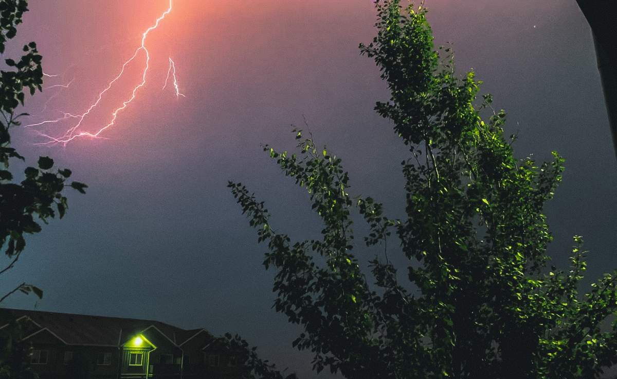 Lighting in Leduc, Alta. during an early morning thunderstorm on June 13, 2023.
