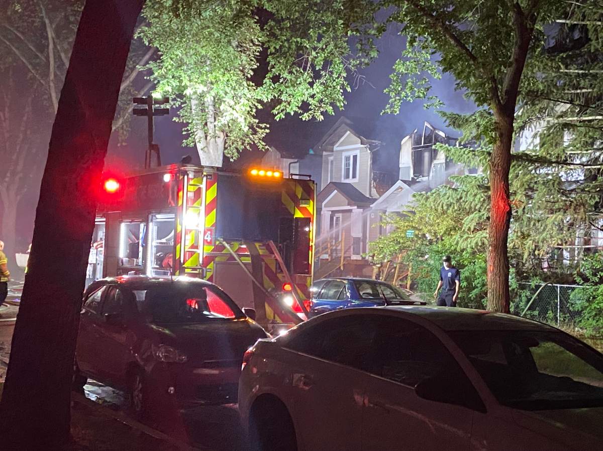 An image of the damage of three nearly constructed homes after a fire in East Edmonton early Wednesday June 14. 2023.