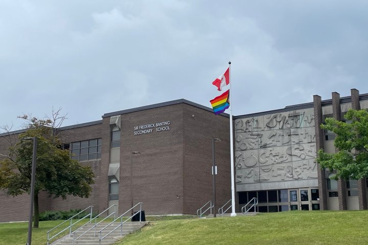 London, Ont. high school students stand in solidarity after Pride flag tore down