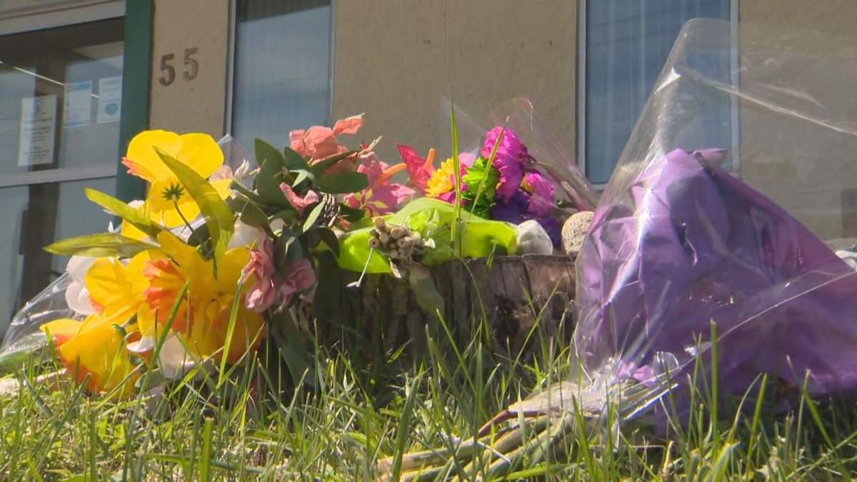 Flowers outside of the Dauphin senior's centre.