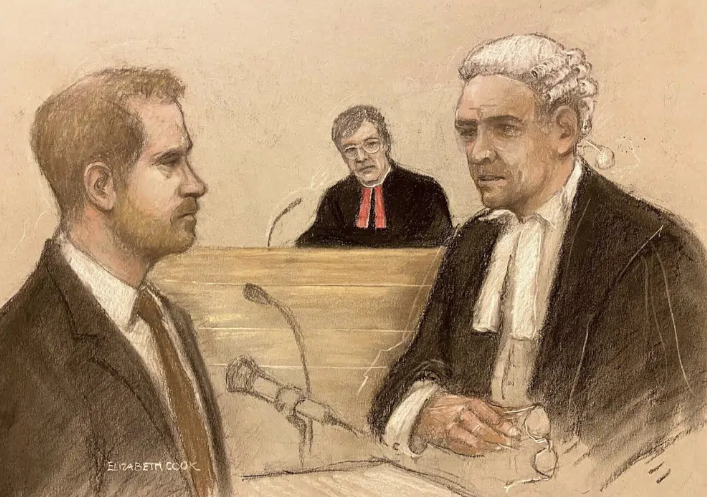 A court sketch of Prince Harry and Andrew Green.