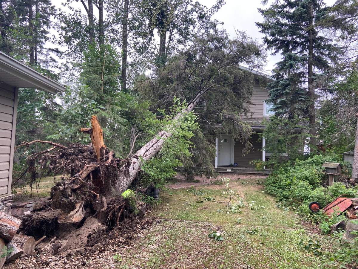 Storm damage in Ma-Me-O Beach on Pigeon Lake in central Alberta on Wednesday, June 14, 2023.