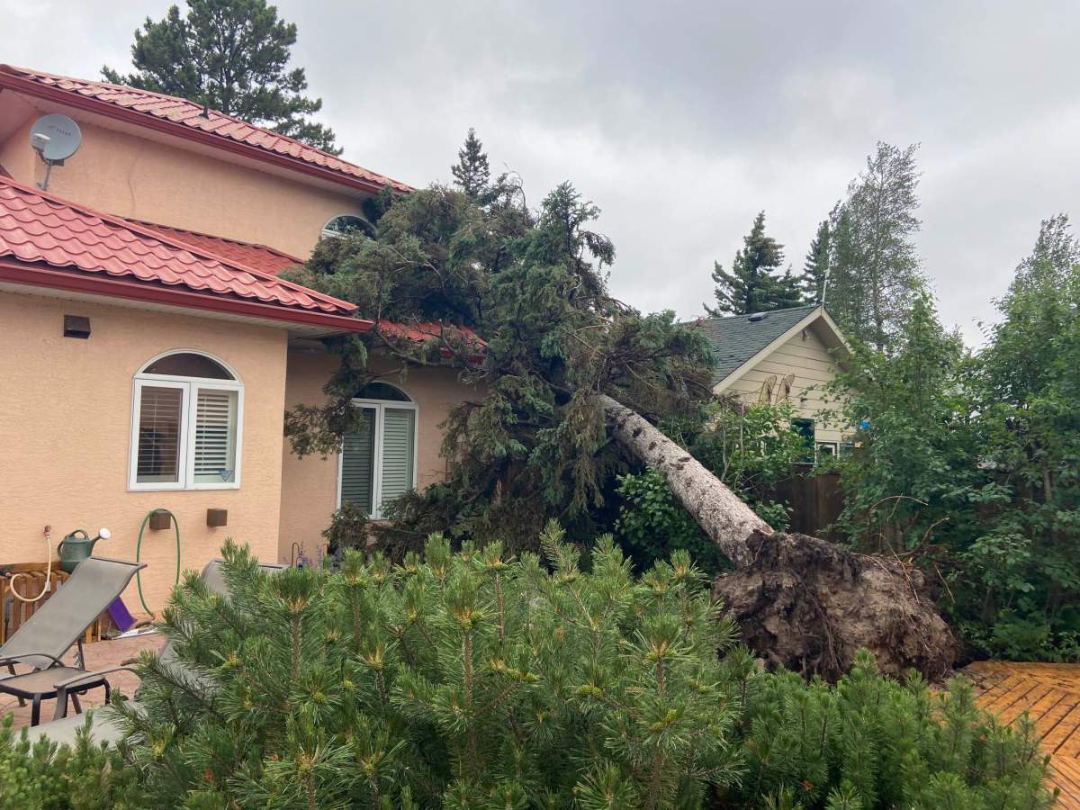 Storm damage in Ma-Me-O Beach on Pigeon Lake in central Alberta on Wednesday, June 14, 2023.