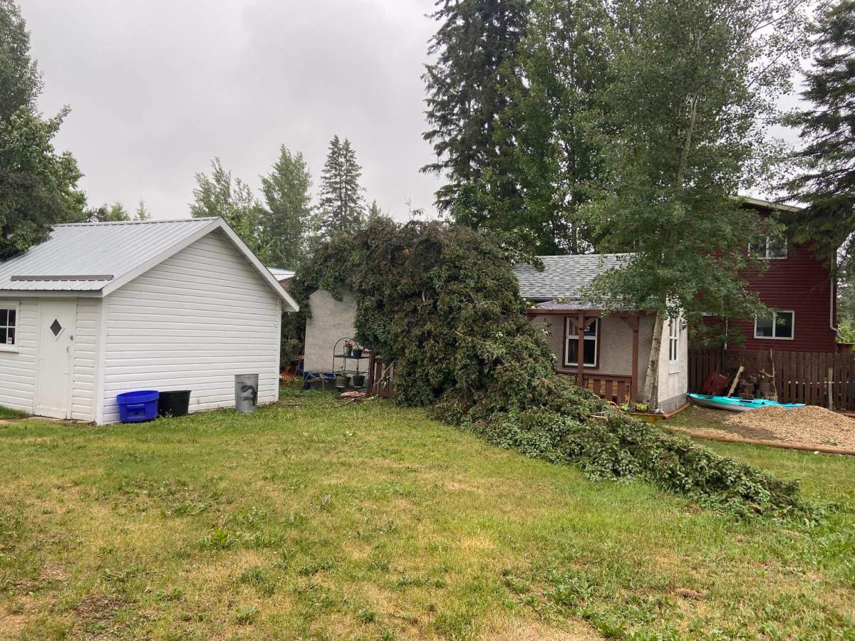 Storm damage in Ma-Me-O Beach on Pigeon Lake in central Alberta on Wednesday, June 14, 2023.