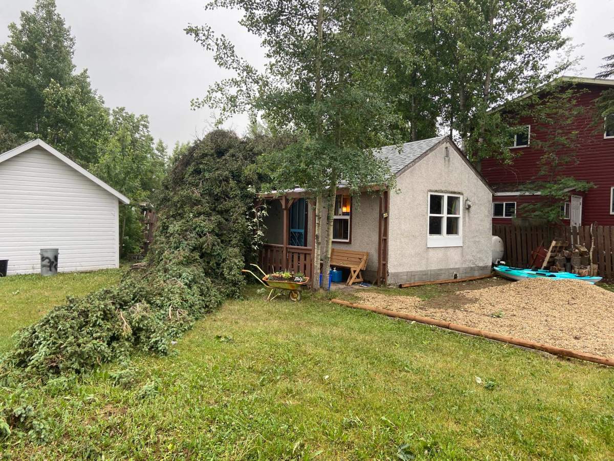 Storm damage in Ma-Me-O Beach on Pigeon Lake in central Alberta on Wednesday, June 14, 2023.