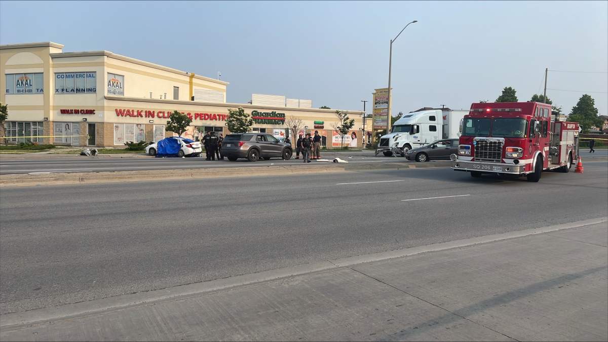A woman is dead and two other people are injured after a collision in Brampton.